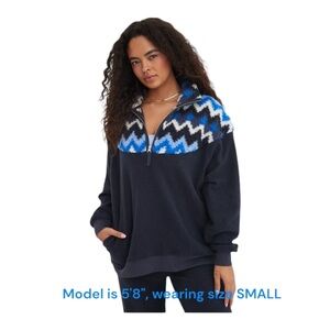 Aerie Navy and Blue Chevron Quarter-Zip Sweatshirt